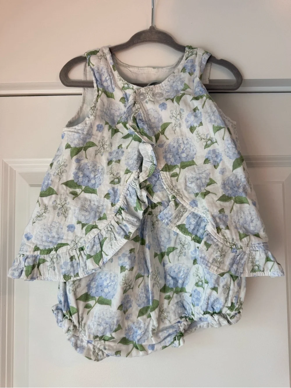 Stitchy Fish Hydrangea Blooms Two Piece Sleeveless Bloomers Set Purple Blue 3T